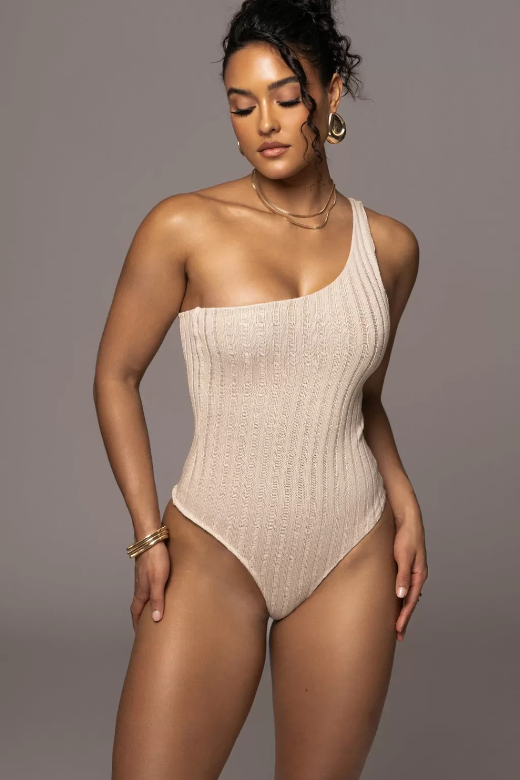 Sets*JLUXLABEL Natural Malibu Nights One Shoulder Bodysuit