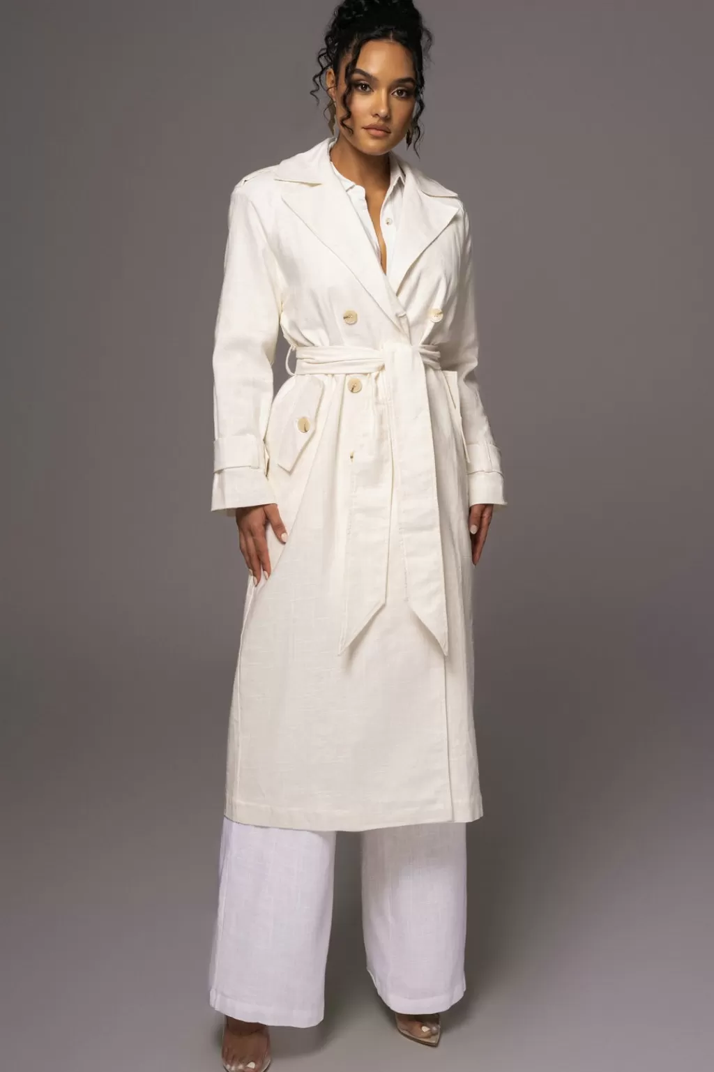 Coats*JLUXLABEL Off White One Step Closer Linen Coat