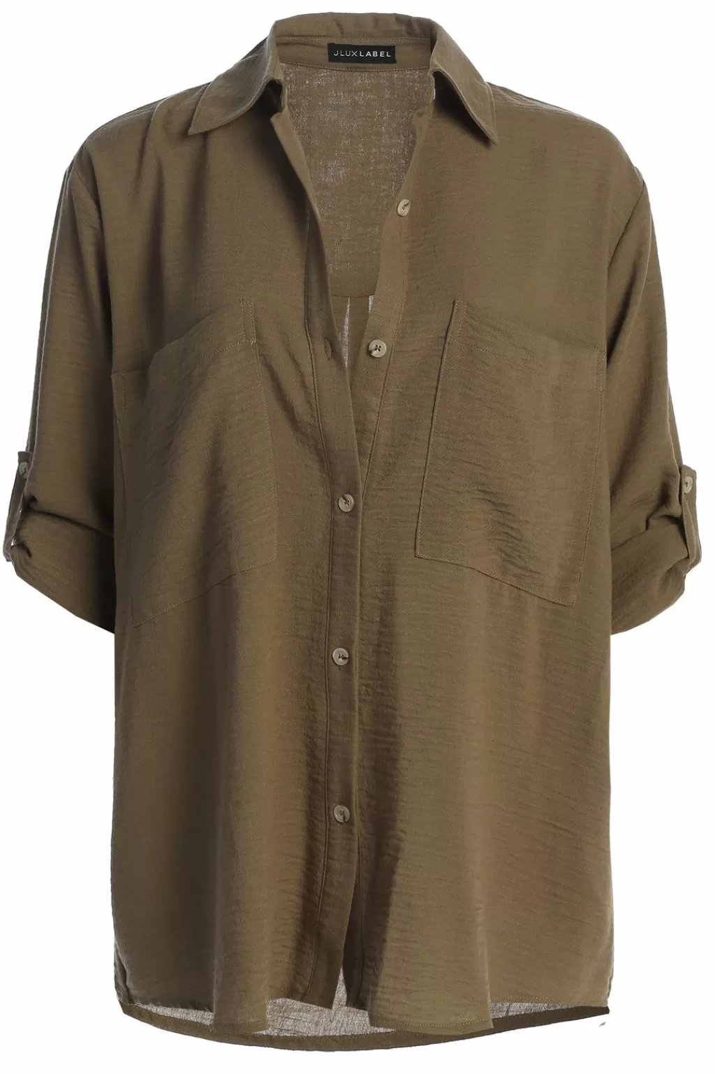 Long Sleeves*JLUXLABEL Olive By The Coast Crinkled Button Up