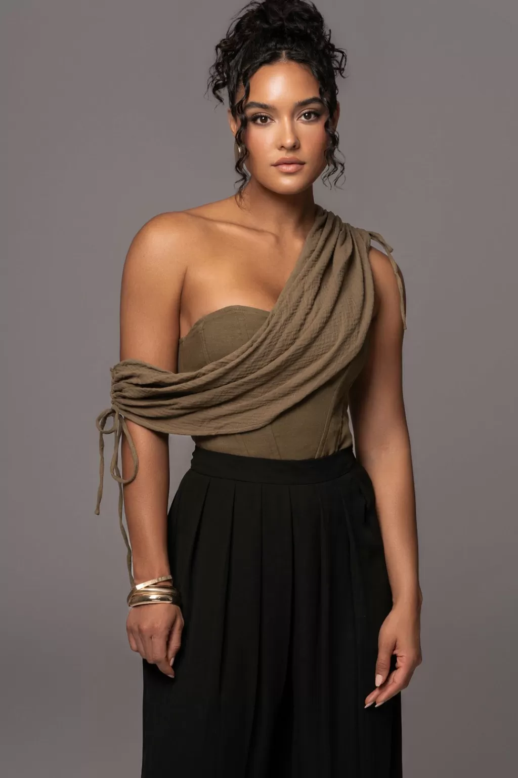 Corsets*JLUXLABEL Olive New Obsession Draped Top