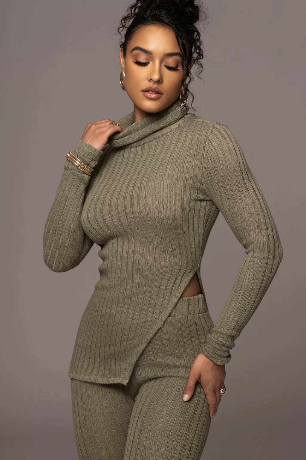 Long Sleeves*JLUXLABEL Olive One Call Away Ribbed Turtleneck Top