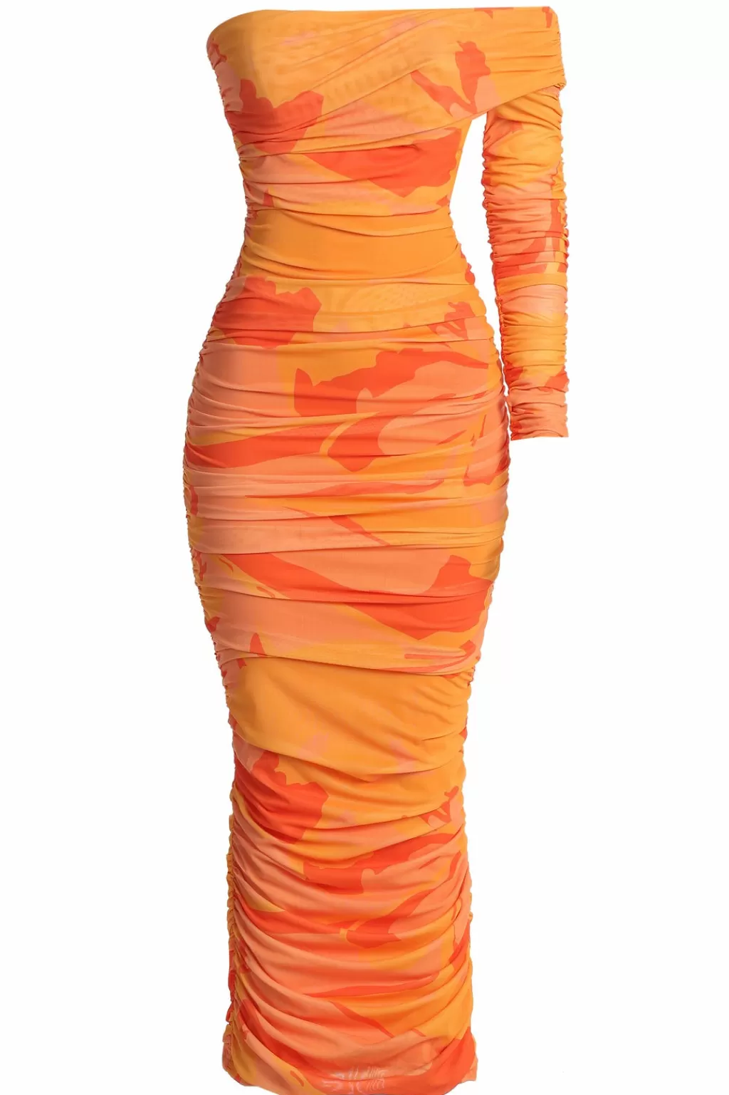 Curve Dresses*JLUXLABEL Orange Capri Ruched Dress