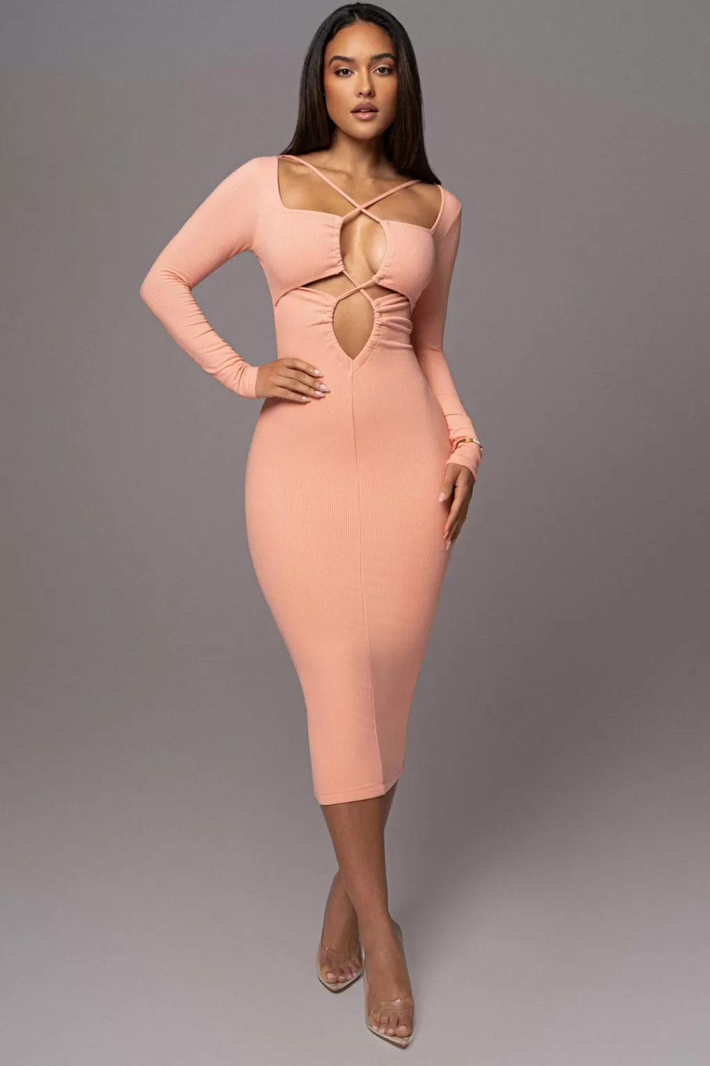 Curve Dresses*JLUXLABEL Peach Mesmerize Midi Dress