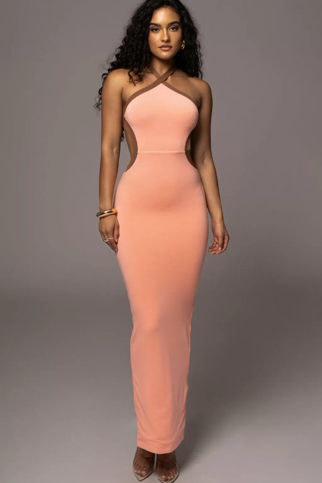 Curve Dresses*JLUXLABEL Peach Nights In Milan Maxi Dress