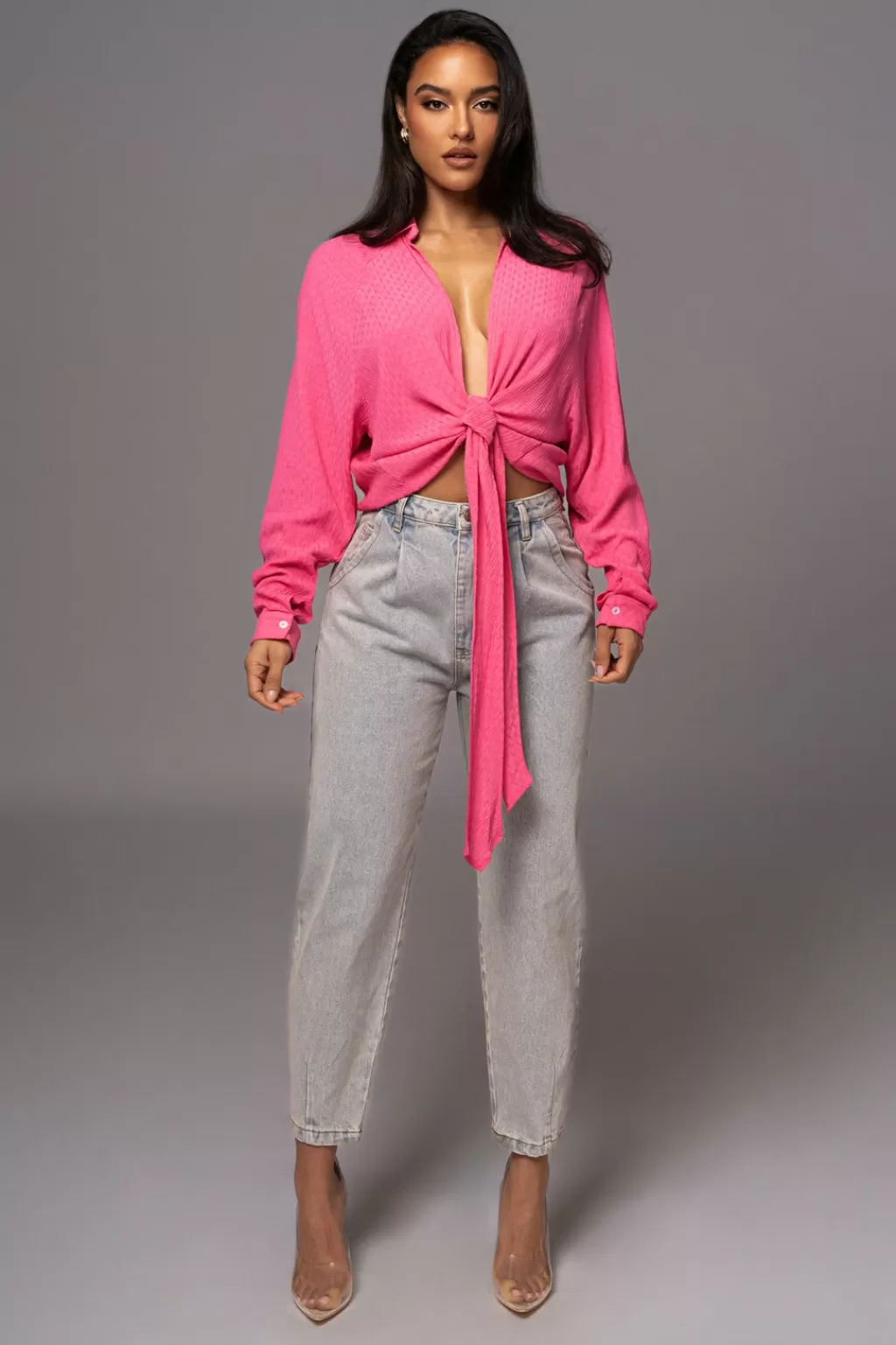 Nature'S Runway*JLUXLABEL Pink Slip My Mind Tie Front Top