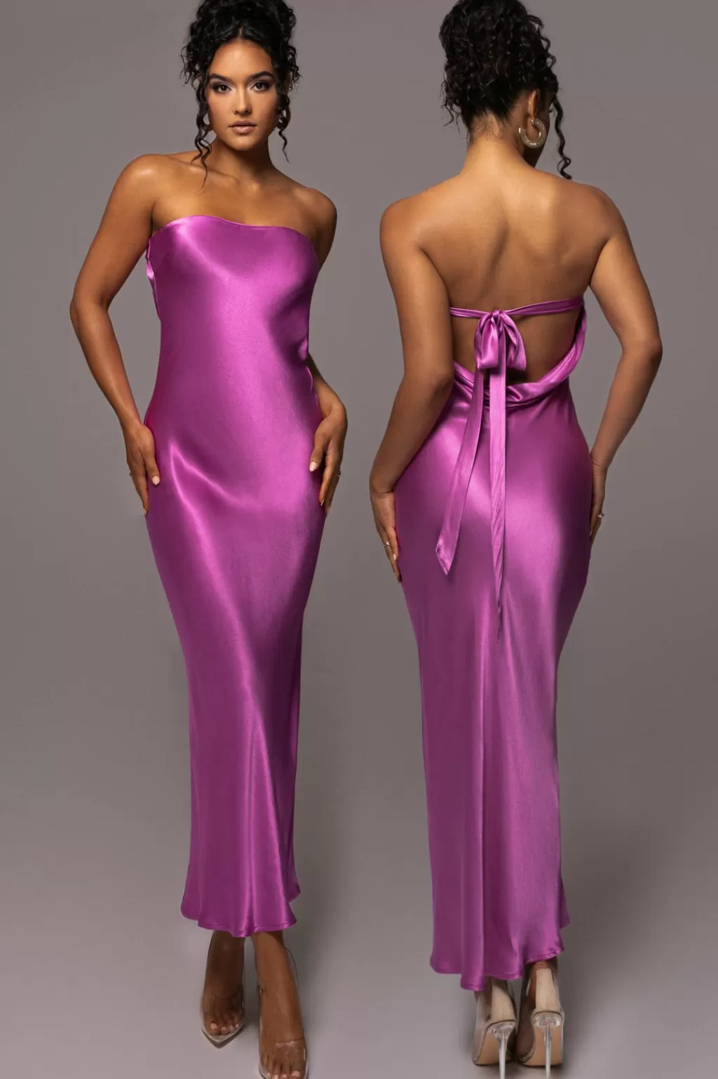 Curve Dresses*JLUXLABEL Purple Irina Satin Strapless Maxi Dress