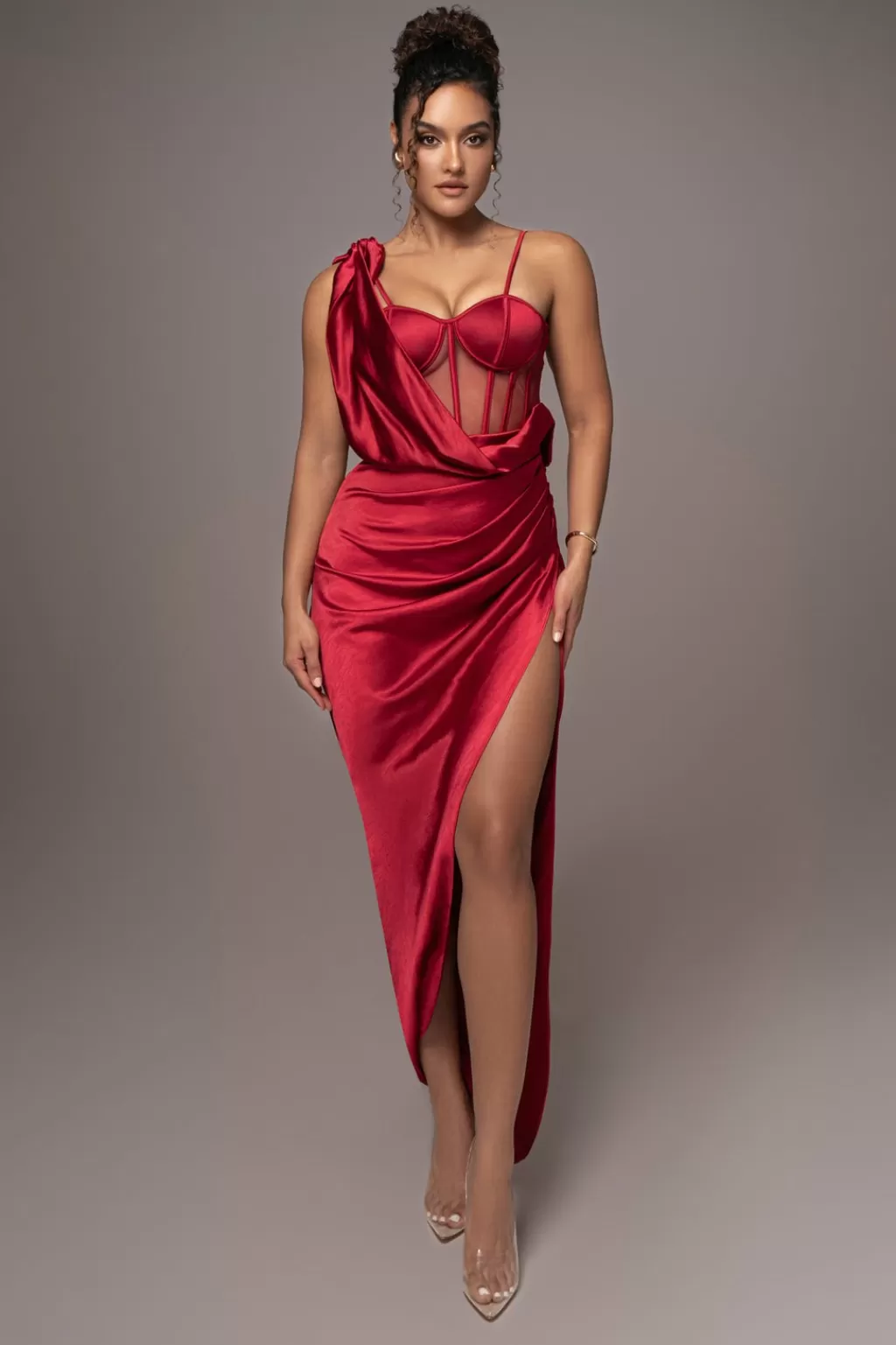 Curve Dresses*JLUXLABEL Red Anastacia Drape Maxi Dress