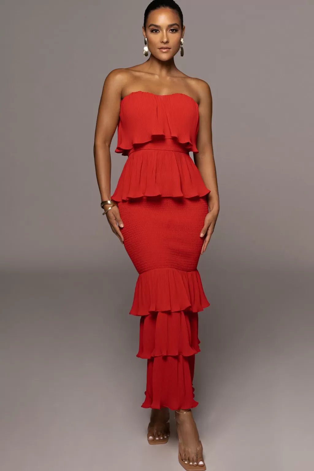 Curve Dresses*JLUXLABEL Red Casa Blanca Ruffle Dress