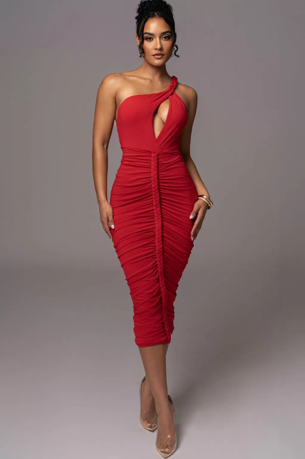 Dresses*JLUXLABEL Red Jess Ruched Midi Dress