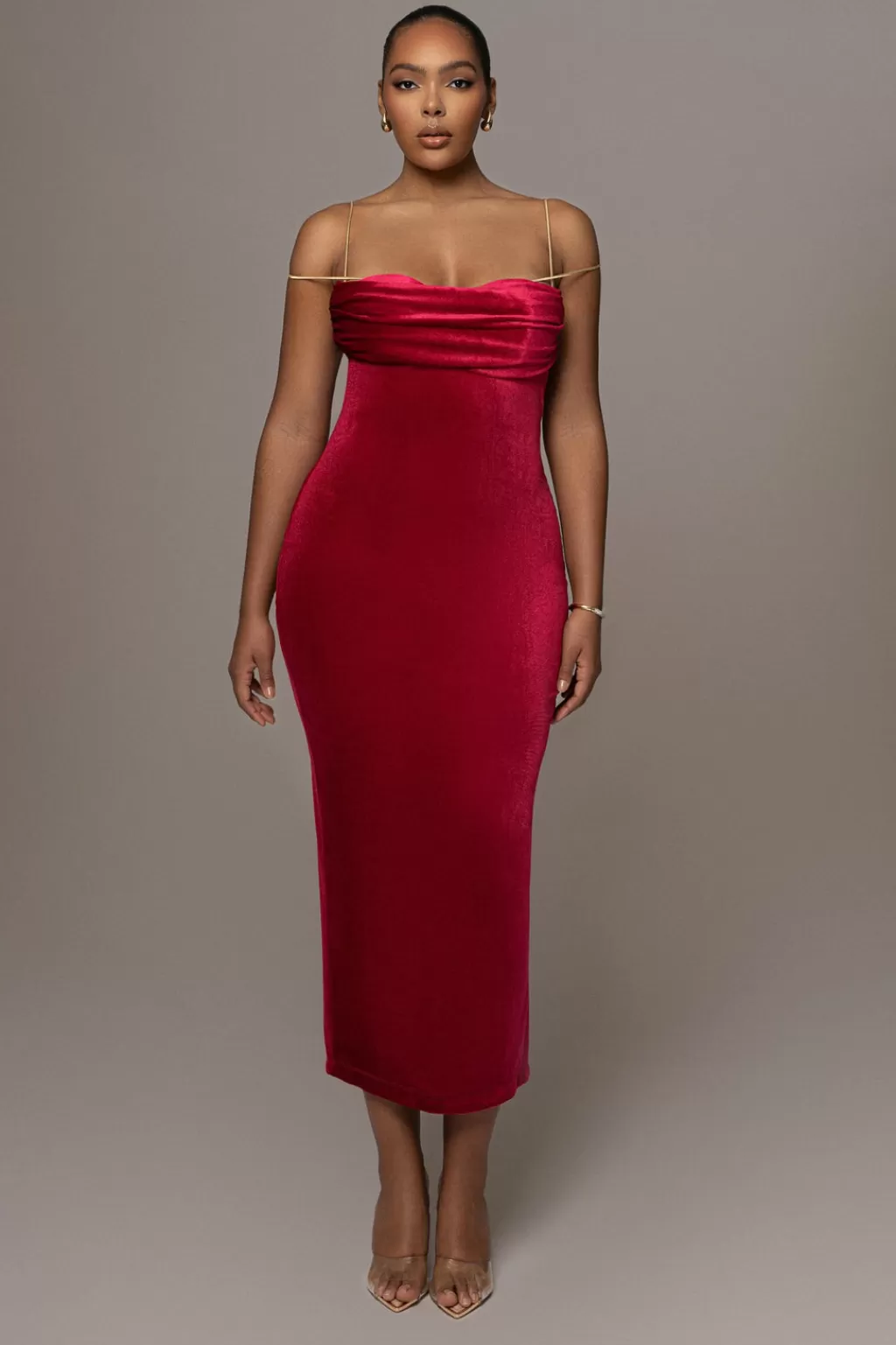 Midi Dresses*JLUXLABEL Red Josanna Velvet Midi Dress