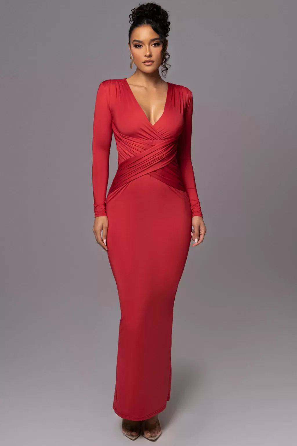 Curve Dresses*JLUXLABEL Red Rowan Plunge Maxi Dress