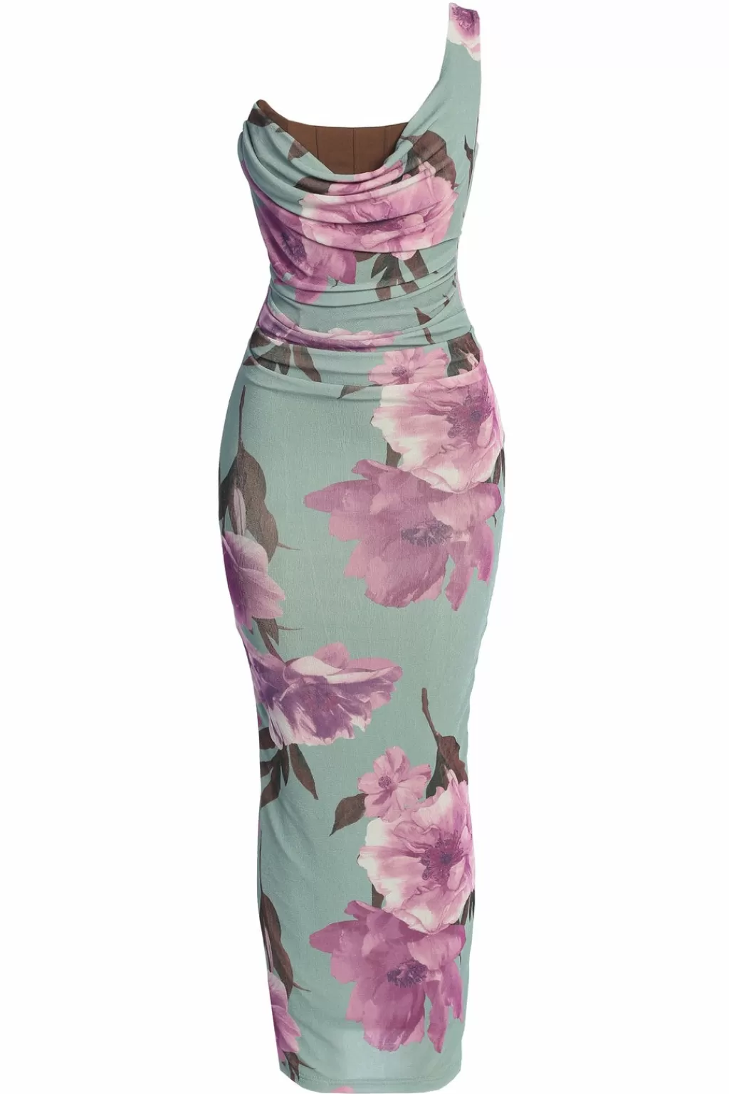 Nature'S Runway*JLUXLABEL Sage Floral Georgiana One Shoulder Maxi Dress