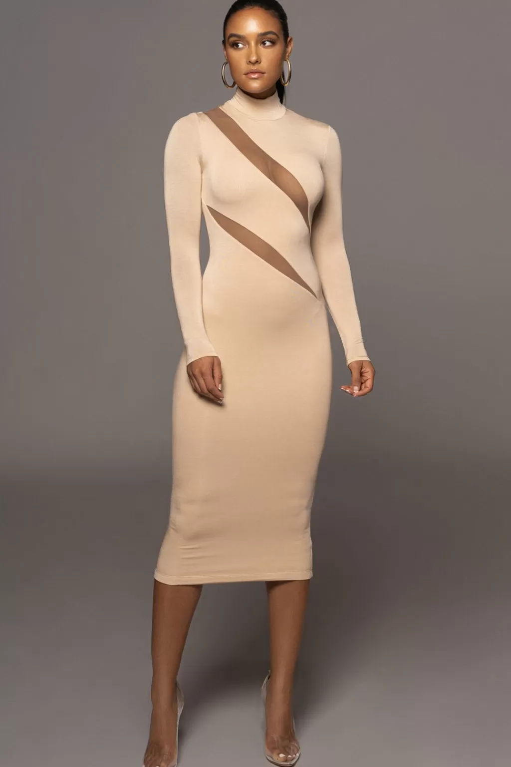 Midi Dresses*JLUXLABEL Tan Abigail Midi Dress