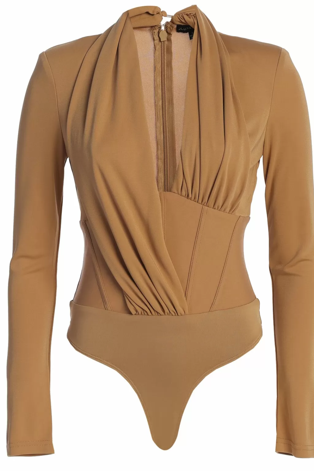 Bodysuits*JLUXLABEL Tan Drape Corset Bodysuit