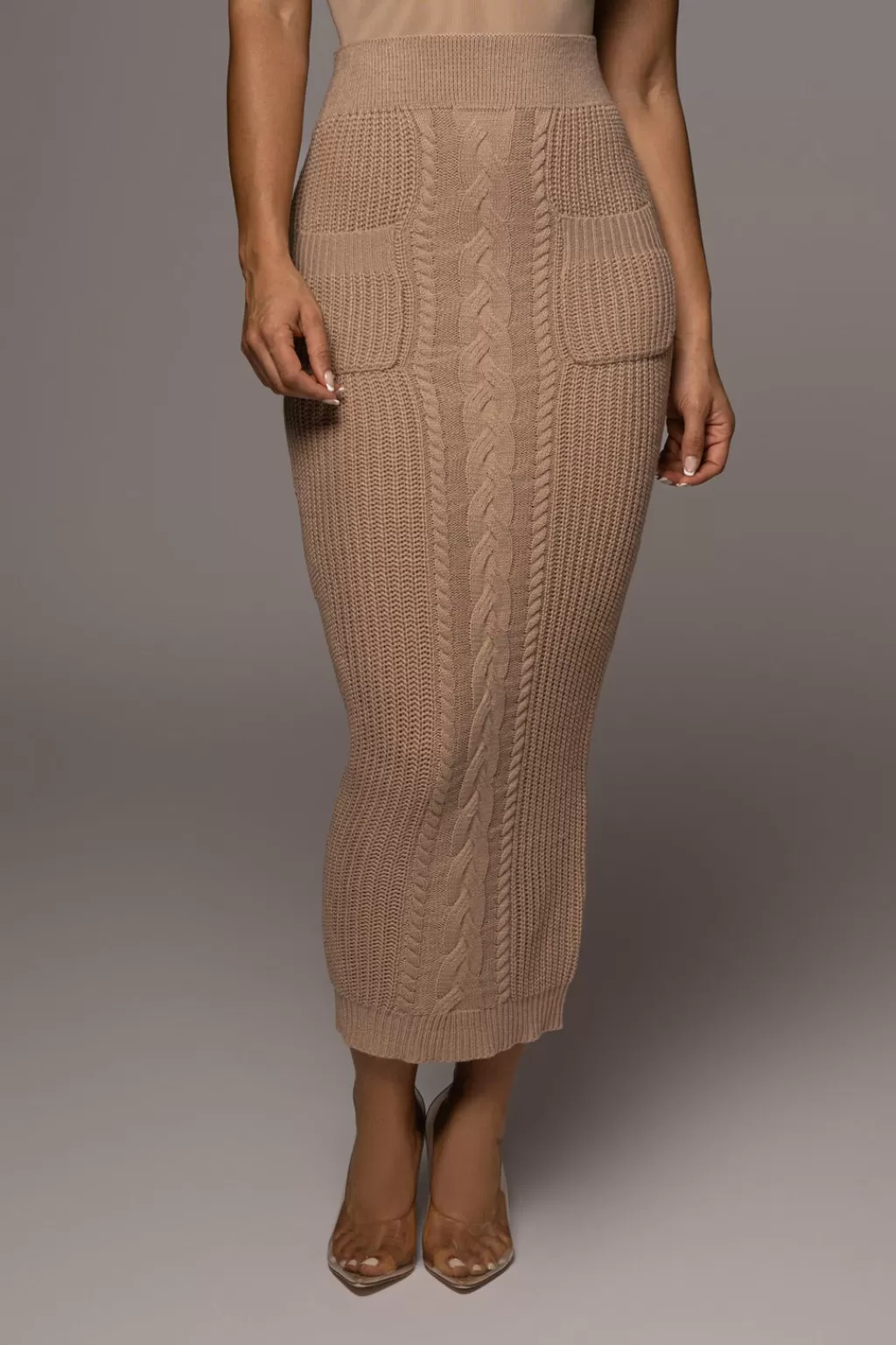 Skirts*JLUXLABEL Tan Missy Cable Sweater Midi Skirt