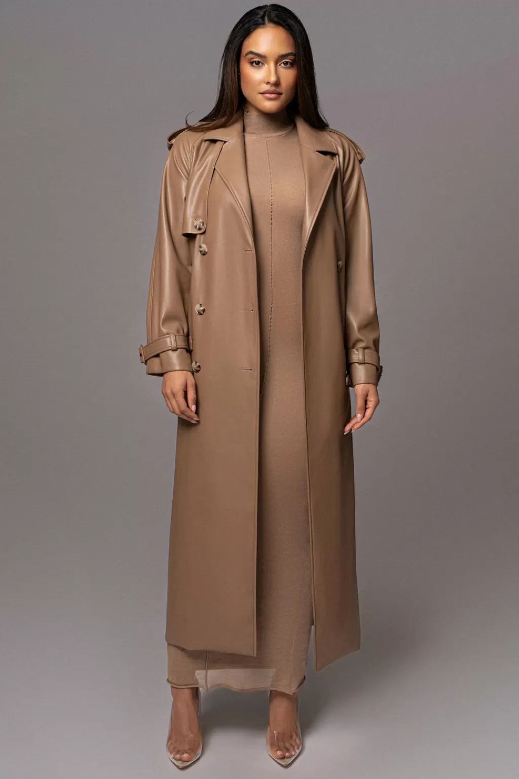 Coats*JLUXLABEL Tan Odin Faux Leather Coat