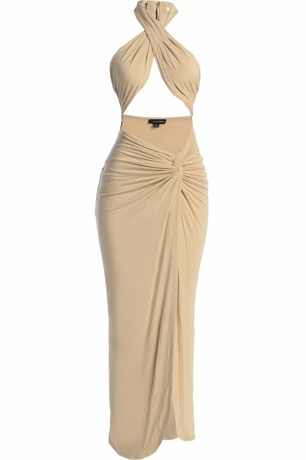 Curve Dresses*JLUXLABEL Tan Tamara Halter Midi Dress