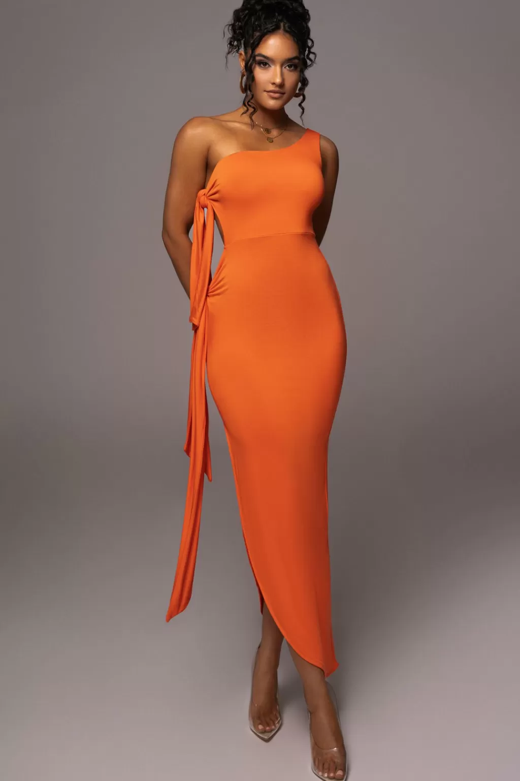 Curve Dresses*JLUXLABEL Tangerine Out Of Mind One Shoulder Dress