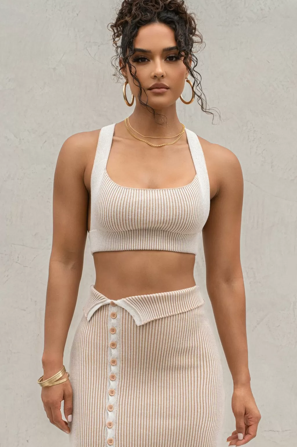 Crops*JLUXLABEL Taupe/White Jodie Ribbed Top