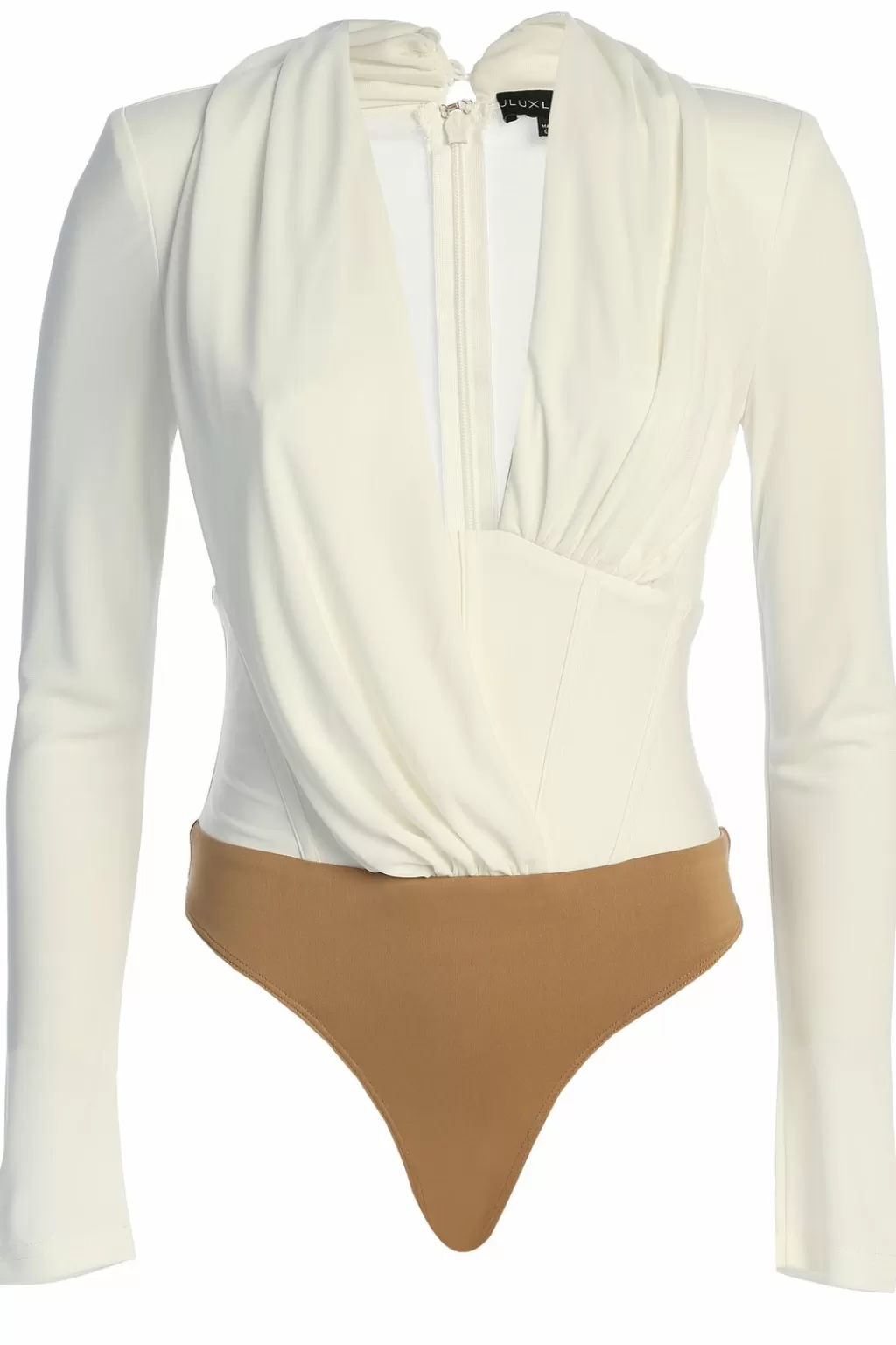 Bodysuits*JLUXLABEL White Drape Corset Bodysuit