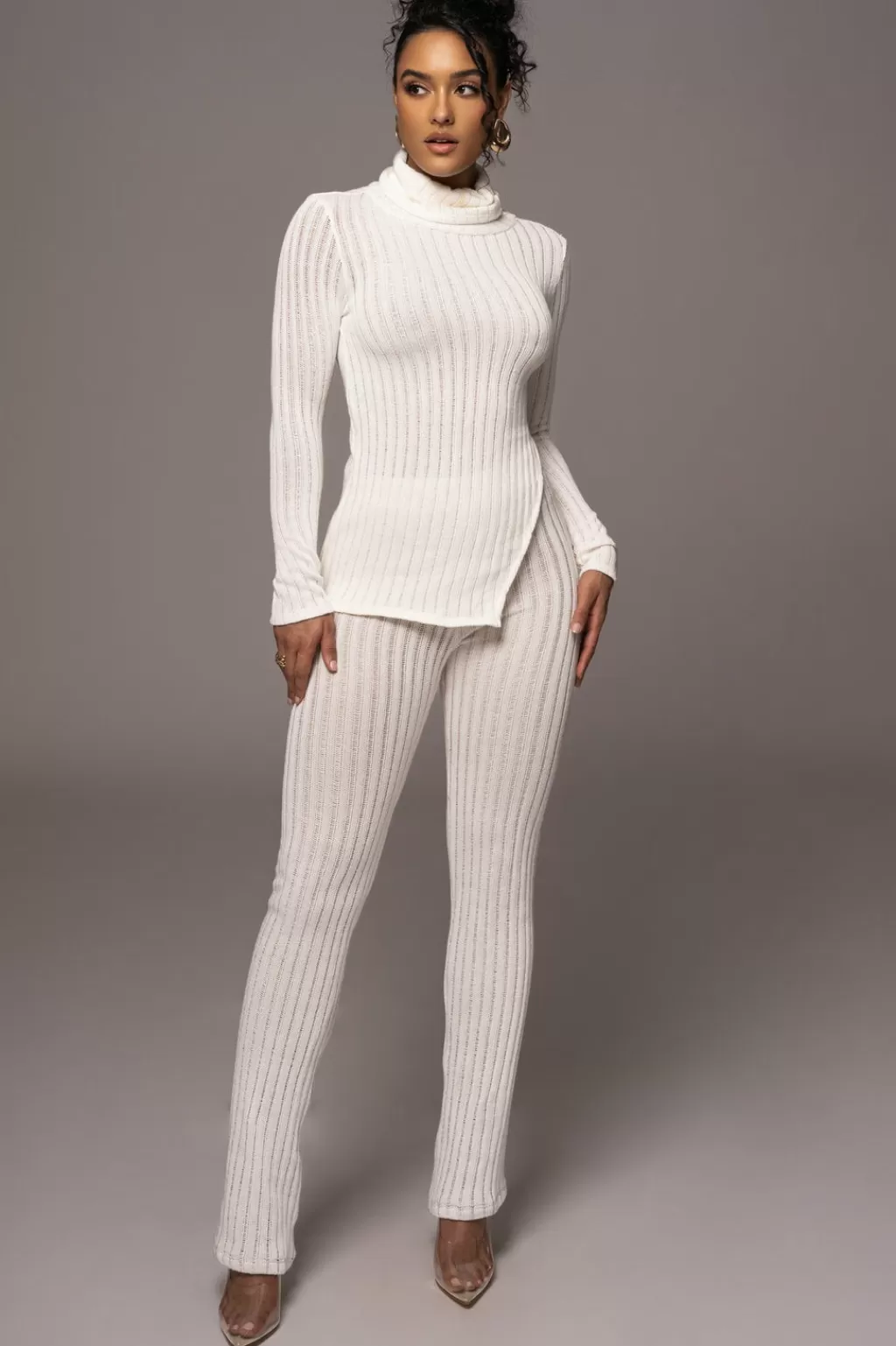 Long Sleeves*JLUXLABEL White One Call Away Ribbed Turtleneck Top