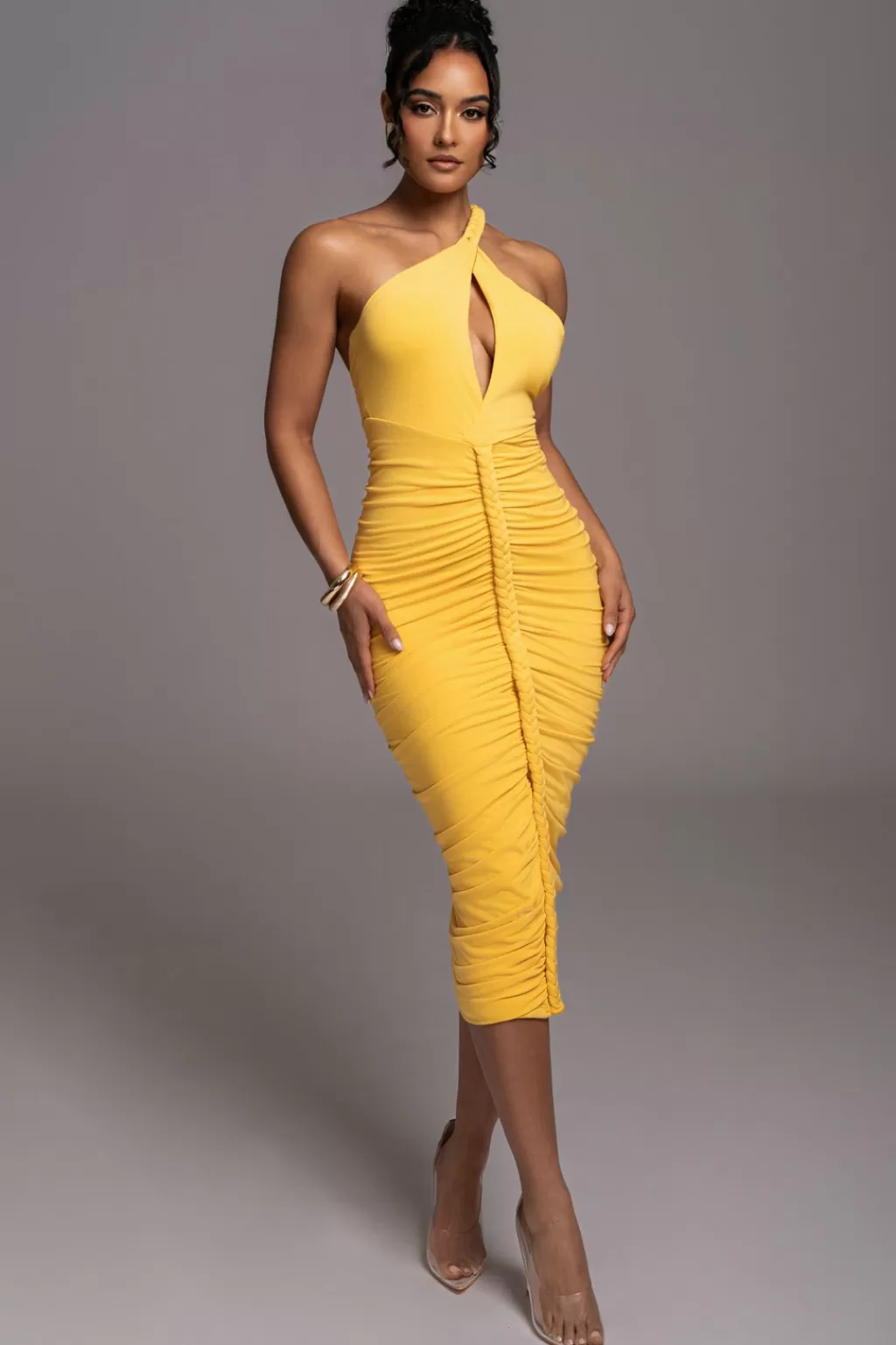 Dresses*JLUXLABEL Yellow Jess Ruched Midi Dress