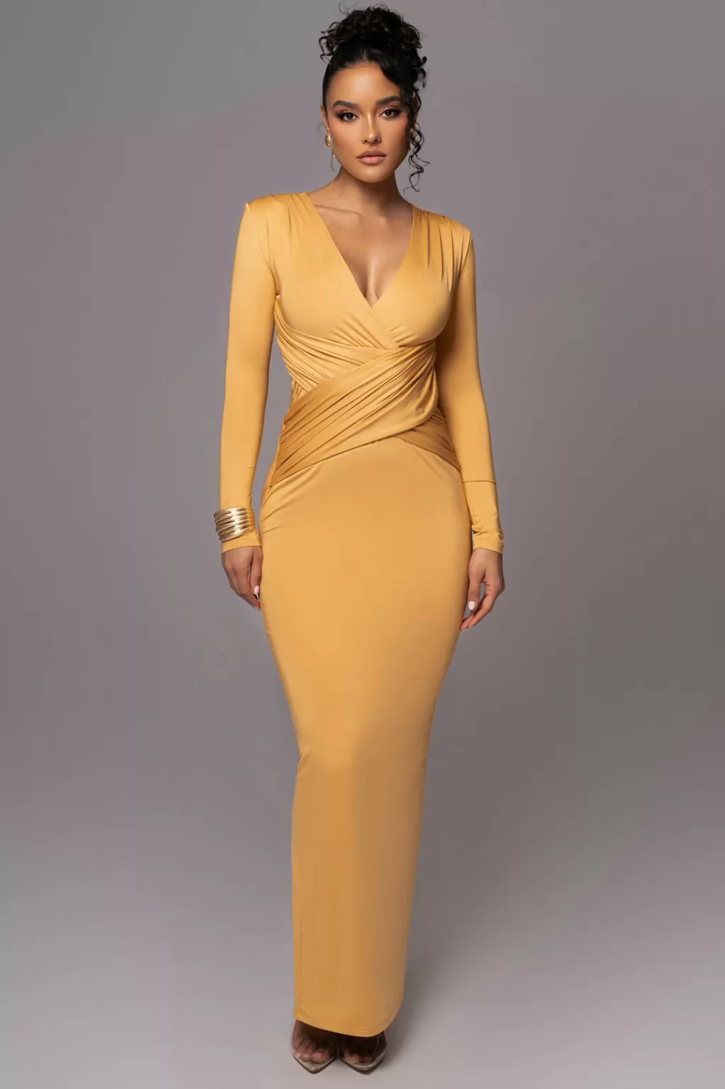 Curve Dresses*JLUXLABEL Yellow Rowan Plunge Maxi Dress